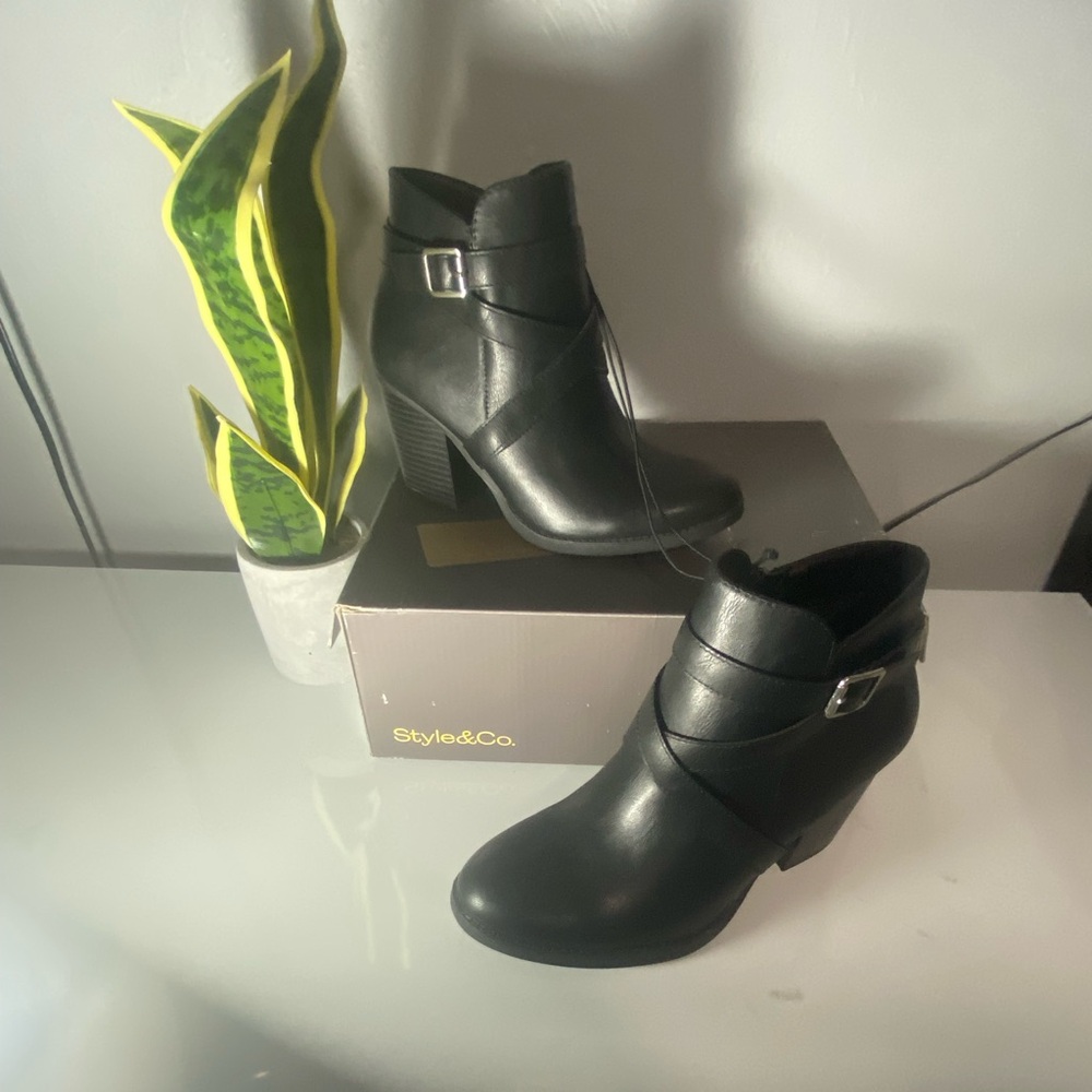 Style & Co. Sleek Black Ankle Booties‎